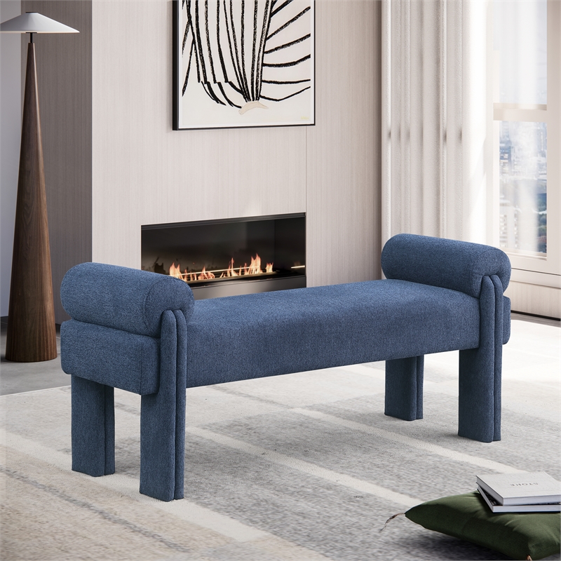 Pemberly Row Contemporary Transitional Navy Finish Fabric Bench