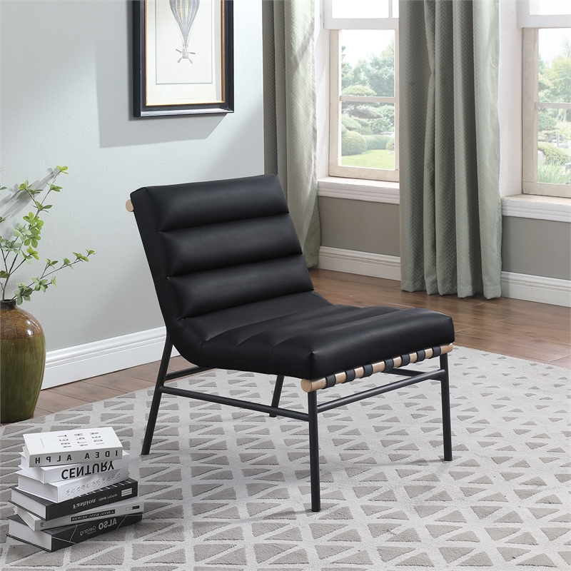 Pemberly Row Modern / Contemporary Black Vegan Leather Accent Chair