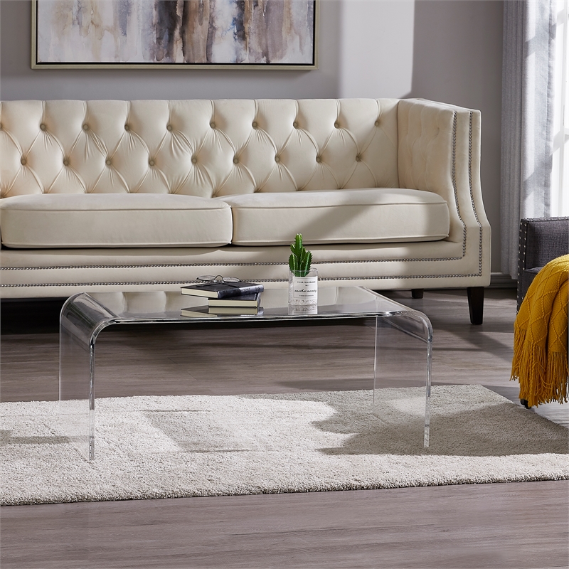 Pemberly Row Modern Clear Acrylic Coffee Table (16'' H X 39'' L X 16'' )