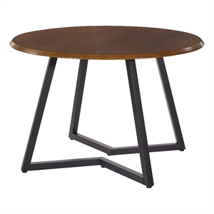 Pemberly Row 45&quot Round Dining Table with Oak Veneer Top and Black Metal Base