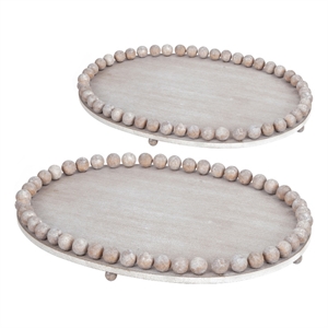 pemberly row set of 2 decorative gray farmhouse oval wood trays