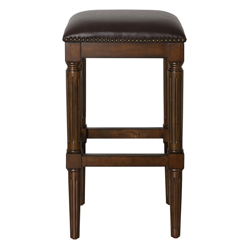Pemberly Row Modern 31in.H Square Bar Stool- Distressed Walnut