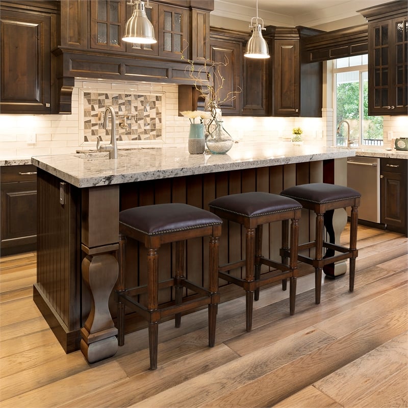 Pemberly Row Modern 31in.H Square Bar Stool- Distressed Walnut