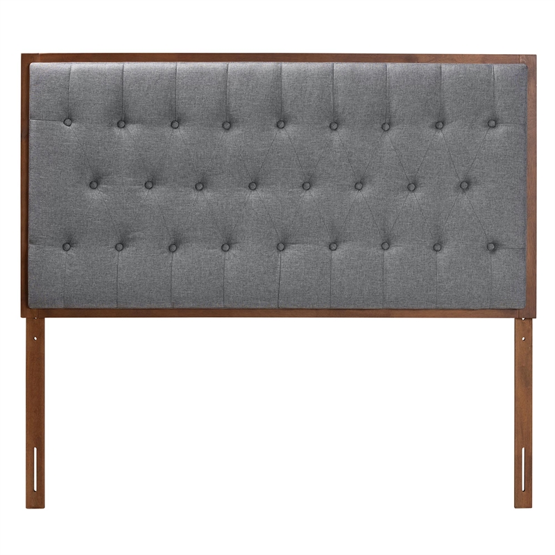 Pemberly Row Gray Fabric and Walnut Brown Wood King size Headboard
