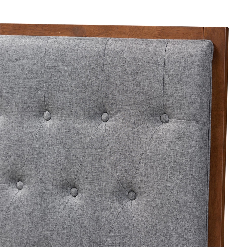 Pemberly Row Gray Fabric and Walnut Brown Wood King size Headboard