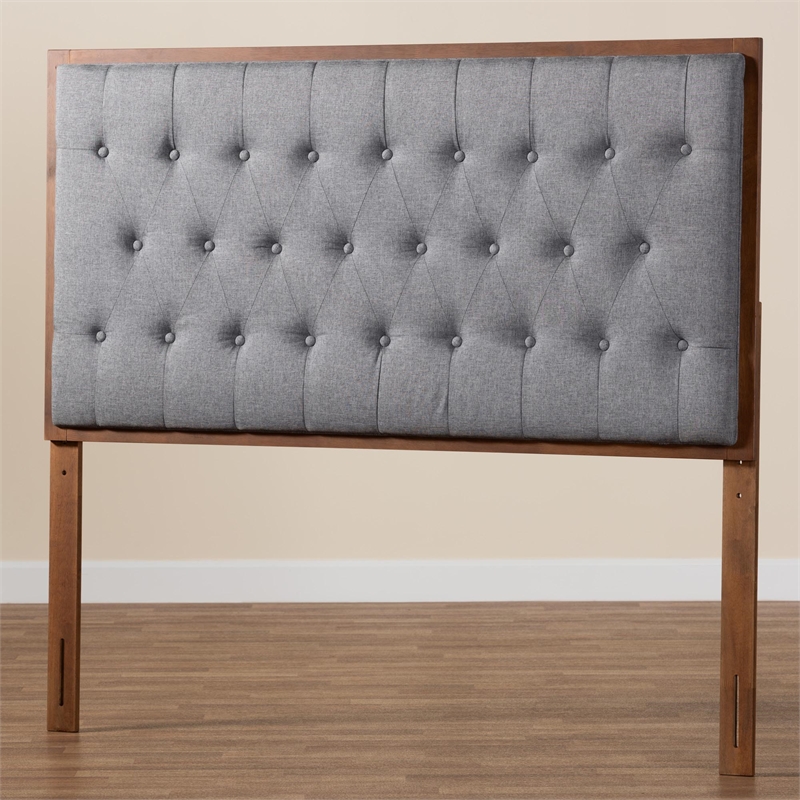 Pemberly Row Gray Fabric and Walnut Brown Wood King size Headboard