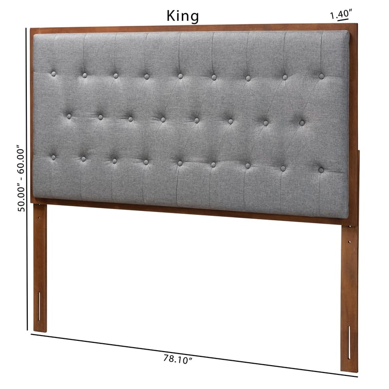 Pemberly Row Gray Fabric and Walnut Brown Wood King size Headboard