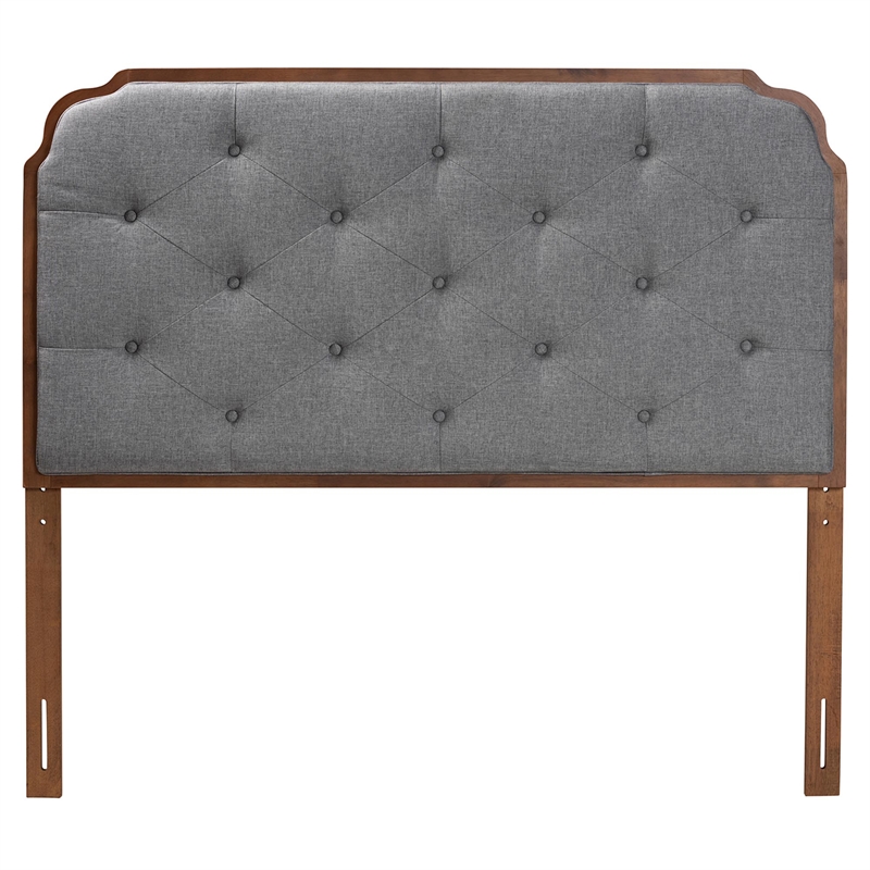 Pemberly Row Gray Fabric and Walnut Brown Wood King Size Headboard