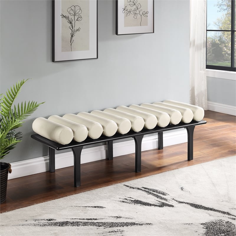 Pemberly Row Modern / Contemporary Cream Vegan Leather Bench