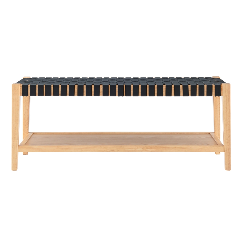 Pemberly Row Modern / Contemporary Faux Leather Bench in Black
