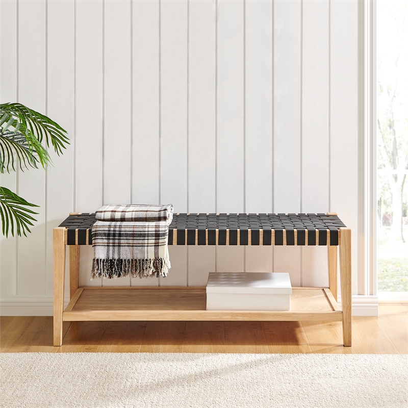 Pemberly Row Modern / Contemporary Faux Leather Bench in Black