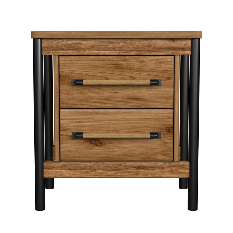 Pemberly Row Contemporary 2 Drawer Nightstand Hickory Finish
