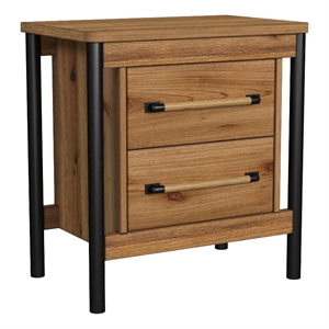 Pemberly Row Contemporary 2 Drawer Nightstand Hickory Finish