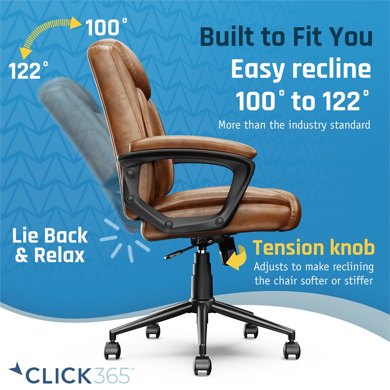 Pemberly Row Ergonomic Mid Back Desk Chair Bonded Leather Cognac