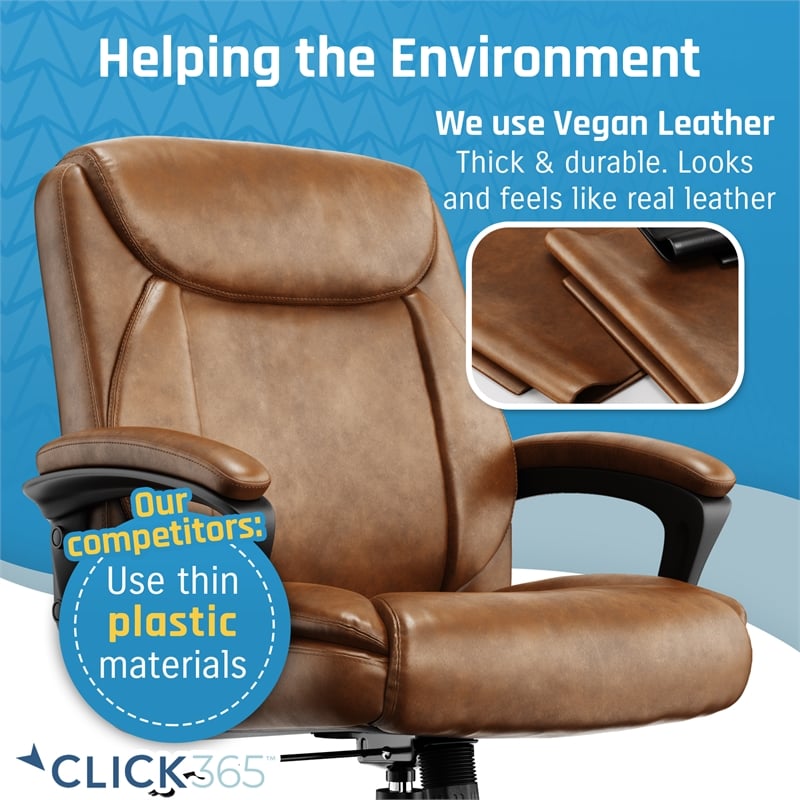 Pemberly Row Ergonomic Mid Back Desk Chair Bonded Leather Cognac