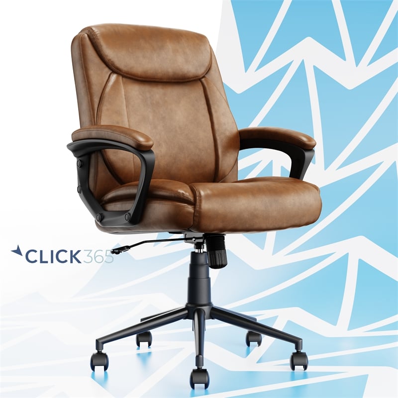 Pemberly Row Ergonomic Mid Back Desk Chair Bonded Leather Cognac