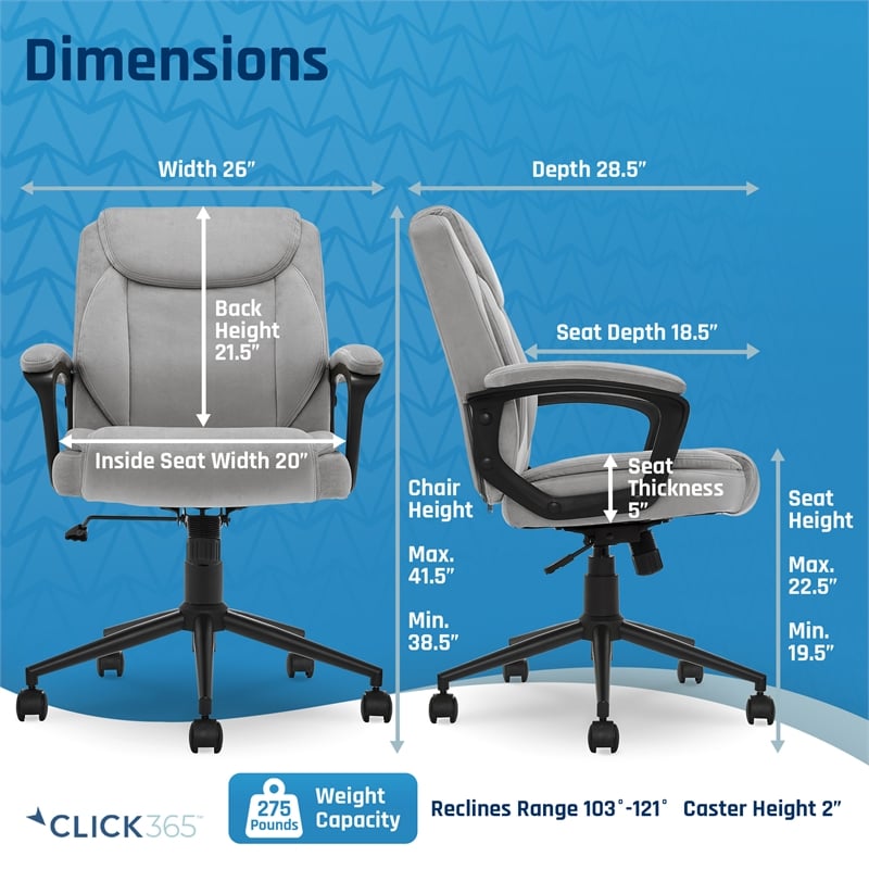 Pemberly Row Ergonomic Mid Back Desk Chair Fabric Light Gray