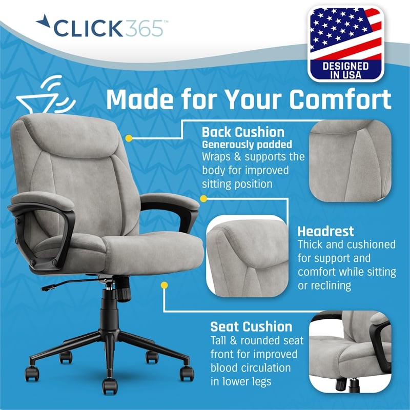 Pemberly Row Ergonomic Mid Back Desk Chair Fabric Light Gray