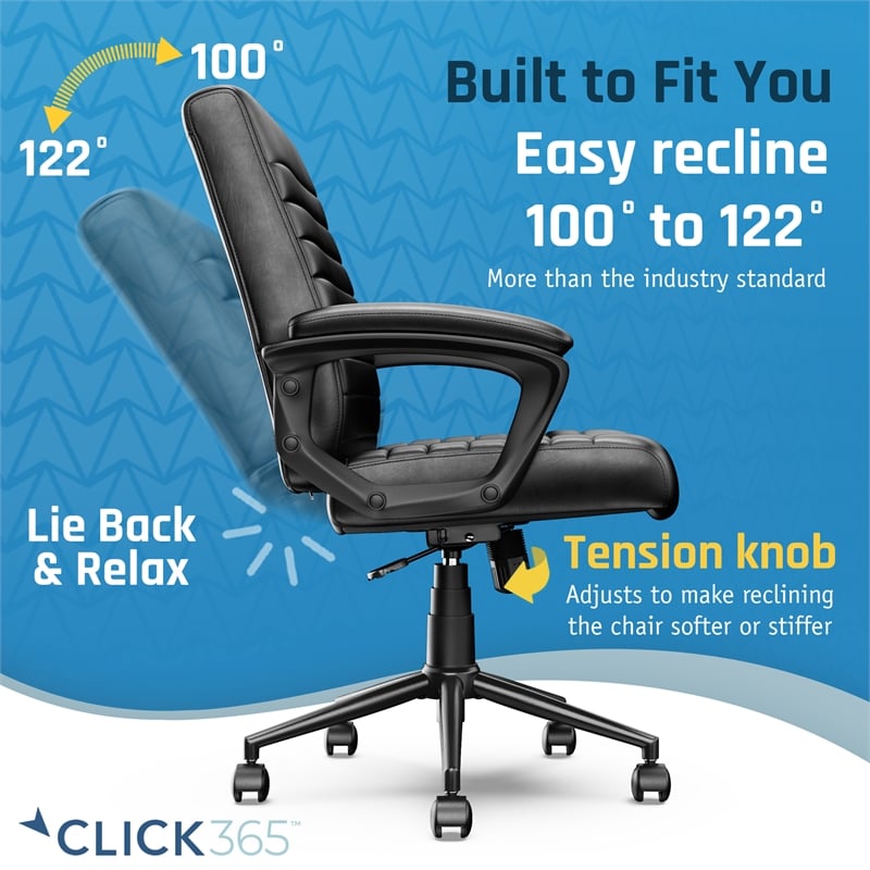Pemberly Row Ergonomic Mid Back Desk Chair Bonded Leather Black