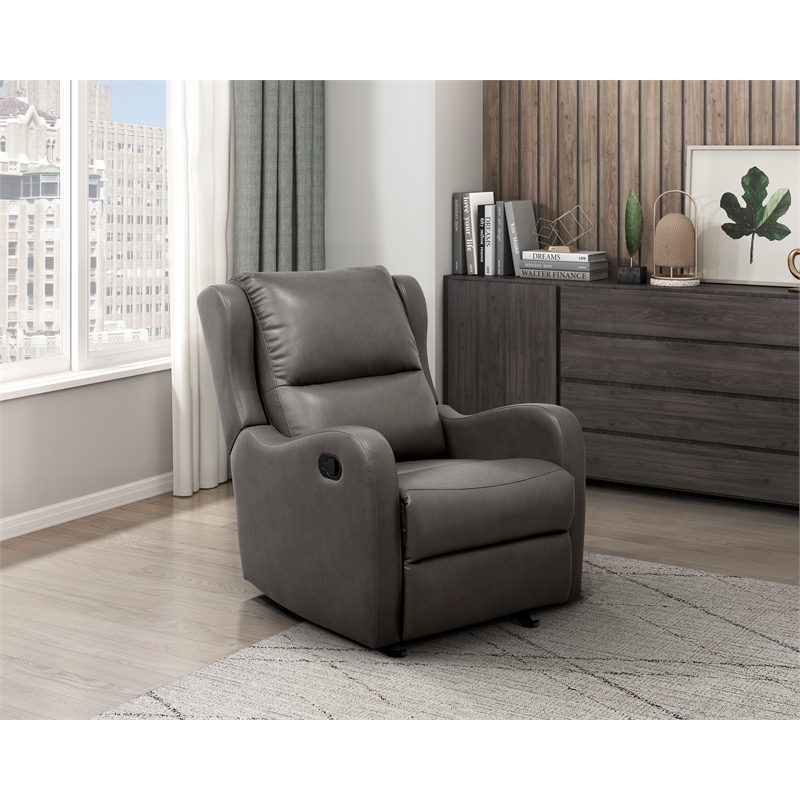 Pemberly Row Modern Faux Leather Glider Manual Recliner in Gray
