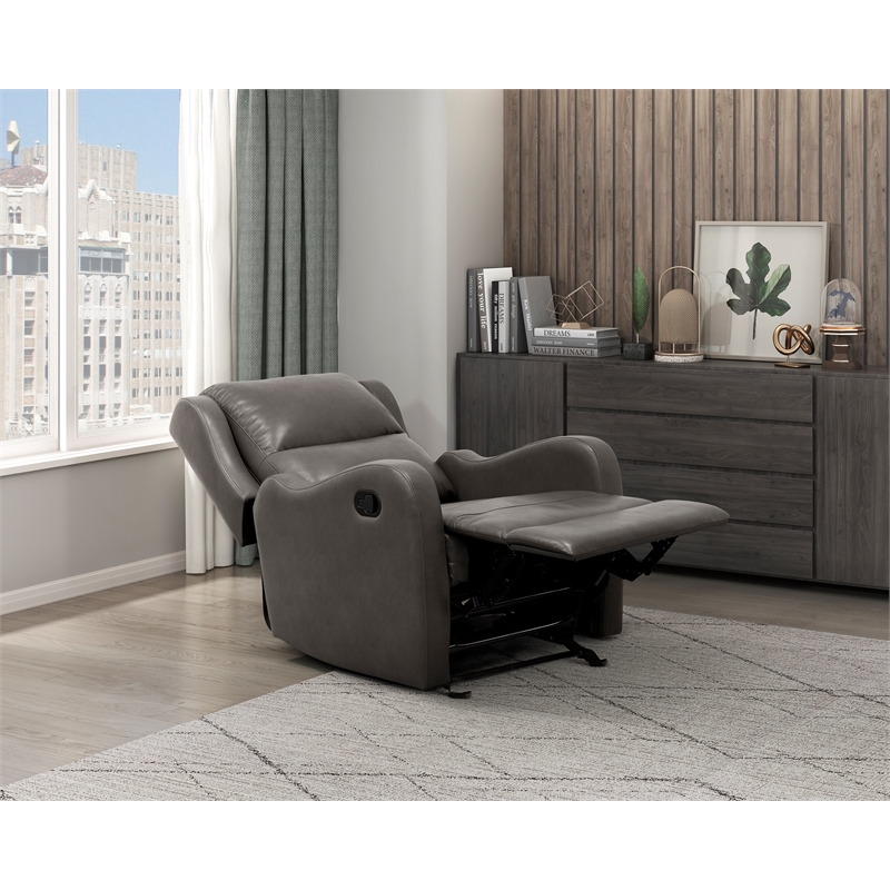 Pemberly Row Modern Faux Leather Glider Manual Recliner in Gray