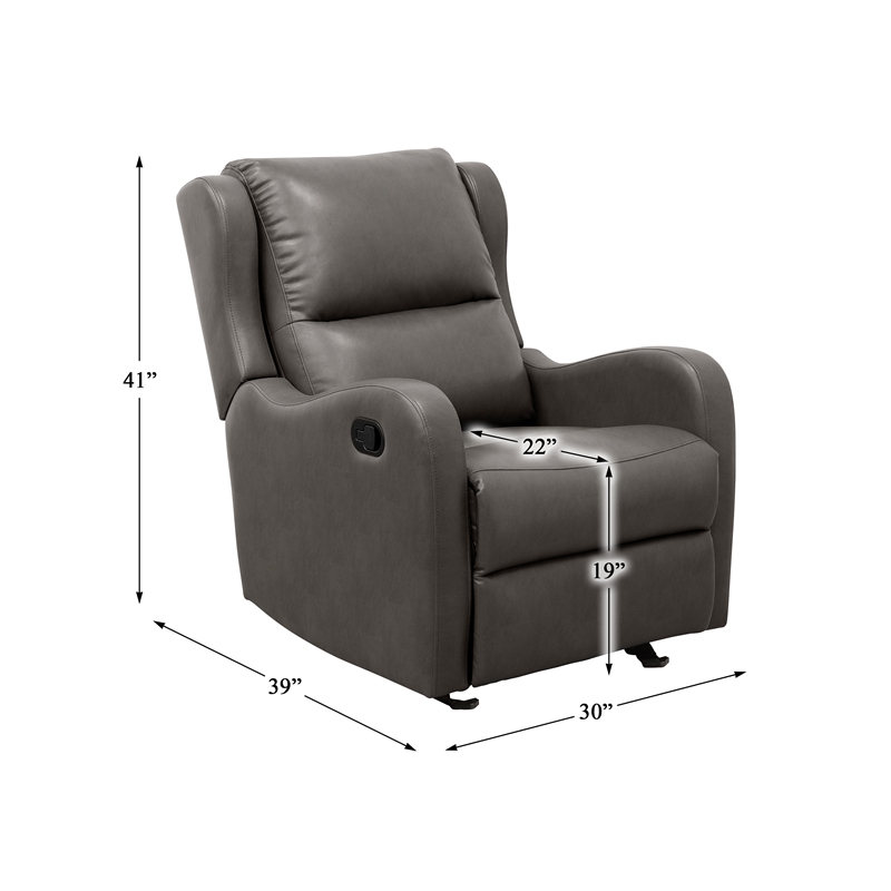 Pemberly Row Modern Faux Leather Glider Manual Recliner in Gray