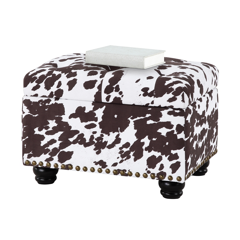 Pemberly Row Contemporary Storage Ottoman in Brown Cowhide Fabric