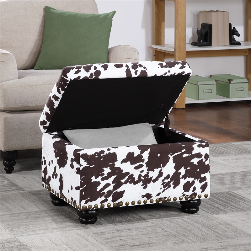 Pemberly Row Contemporary Storage Ottoman in Brown Cowhide Fabric