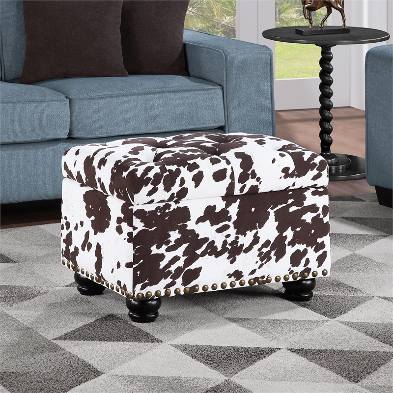 Pemberly Row Contemporary Storage Ottoman in Brown Cowhide Fabric