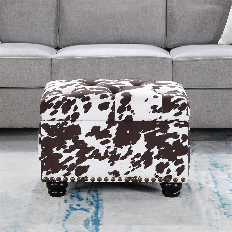 Pemberly Row Contemporary Storage Ottoman in Brown Cowhide Fabric