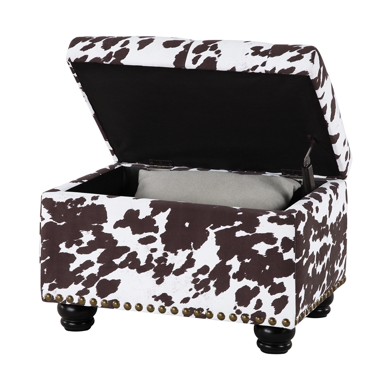 Pemberly Row Contemporary Storage Ottoman in Brown Cowhide Fabric