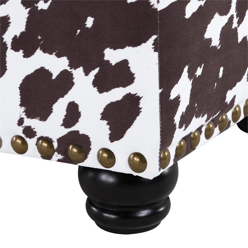 Pemberly Row Contemporary Storage Ottoman in Brown Cowhide Fabric