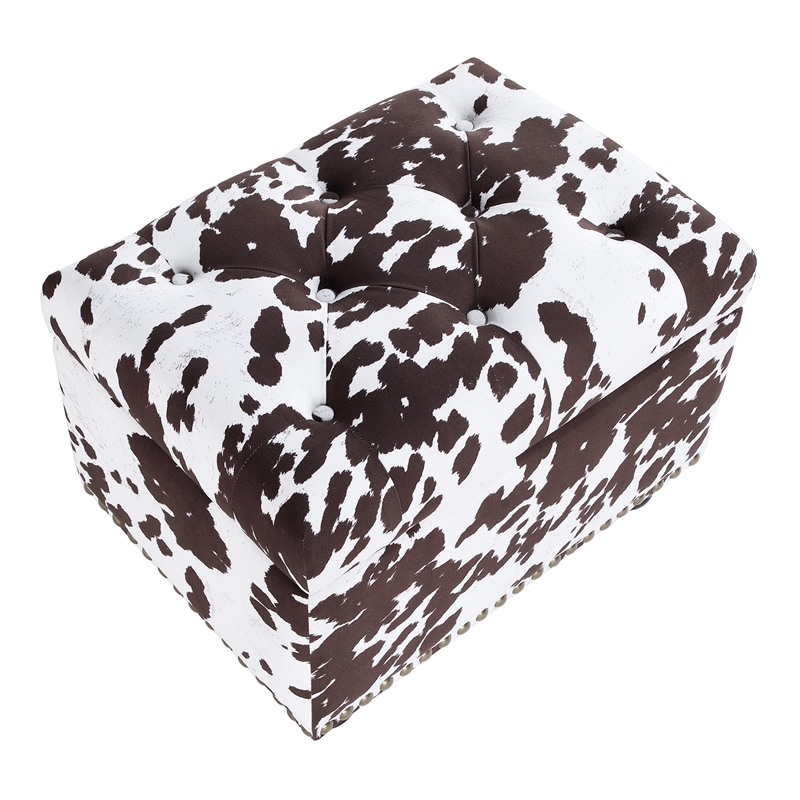 Pemberly Row Contemporary Storage Ottoman in Brown Cowhide Fabric