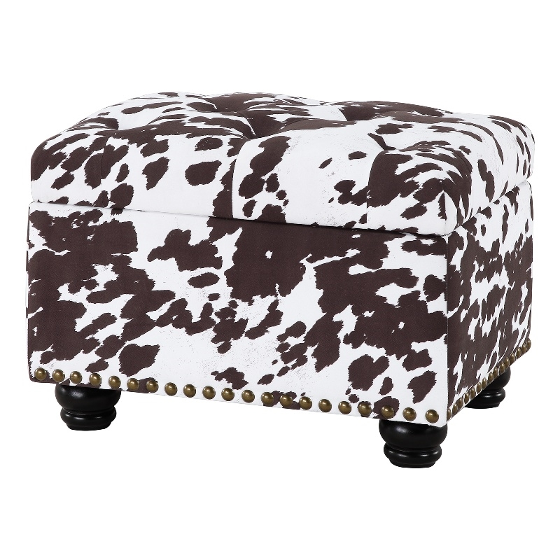 Pemberly Row Contemporary Storage Ottoman in Brown Cowhide Fabric