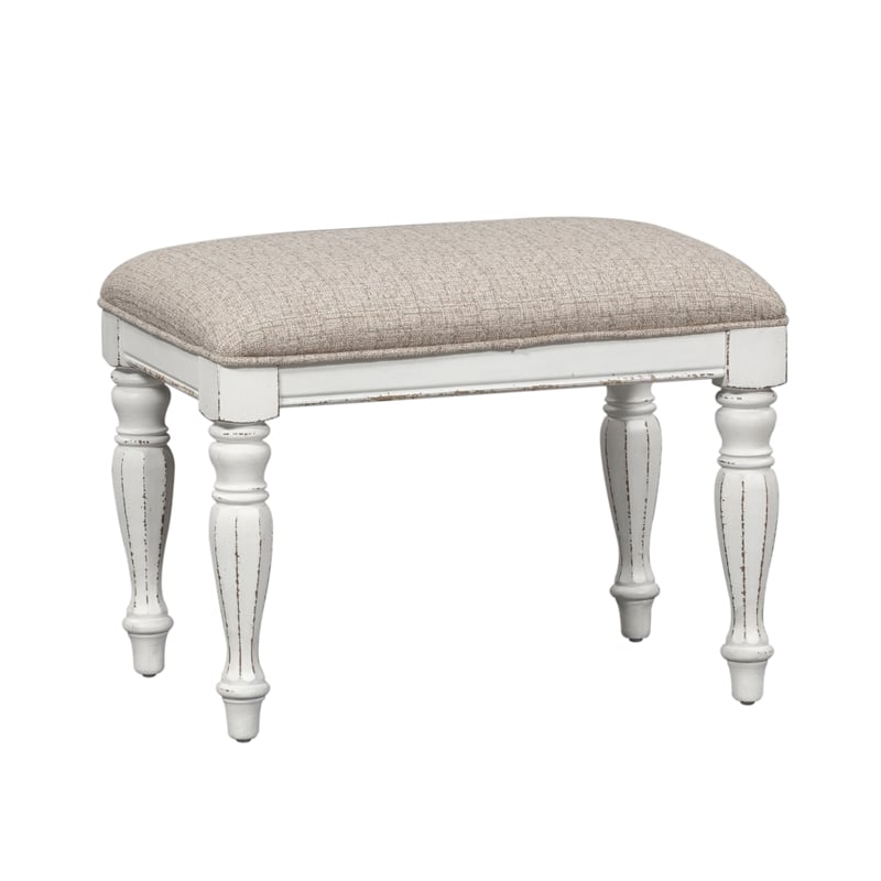 Pemberly Row Contemporary Magnolia Manor Accent Bench in White