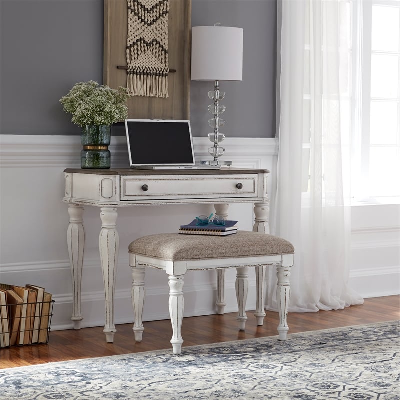 Pemberly Row Contemporary Magnolia Manor Accent Bench in White
