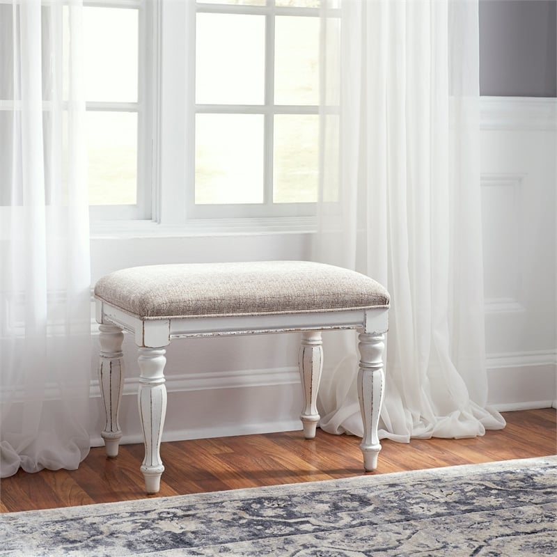 Pemberly Row Contemporary Magnolia Manor Accent Bench in White