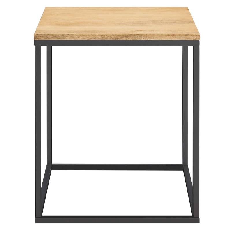 Pemberly Row Contemporary Square Wood and Metal Side Table in Oak