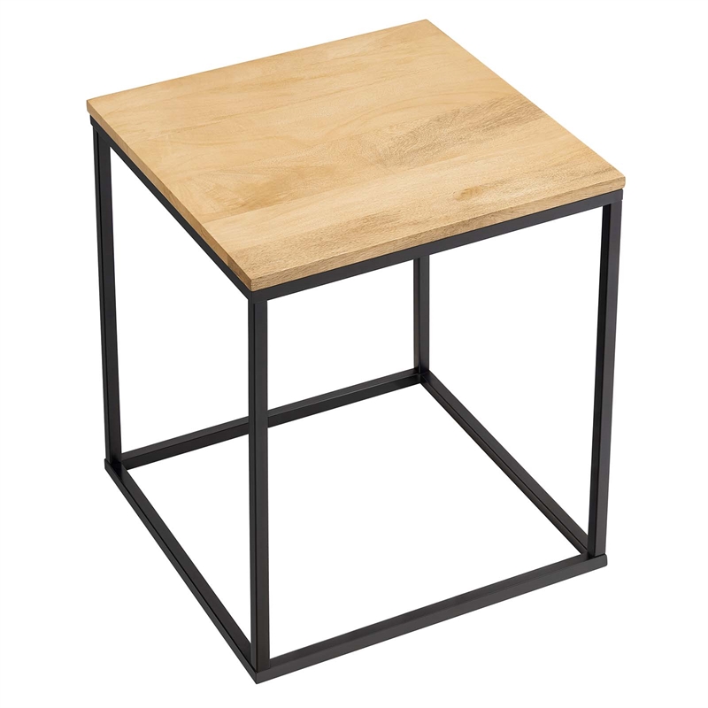 Pemberly Row Contemporary Square Wood and Metal Side Table in Oak