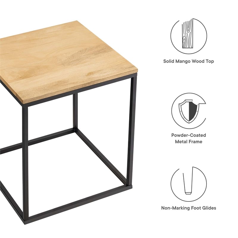 Pemberly Row Contemporary Square Wood and Metal Side Table in Oak