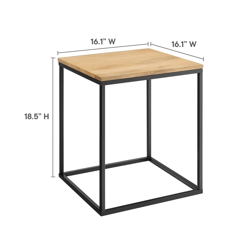Pemberly Row Contemporary Square Wood and Metal Side Table in Oak