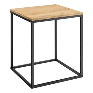 Pemberly Row Contemporary Square Wood and Metal Side Table in Oak