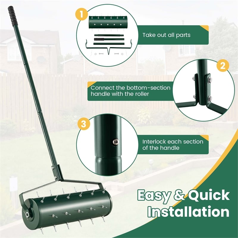 Pemberly Row 21 inch Manual Lawn Aerator Heavy Duty Grass Tool Green