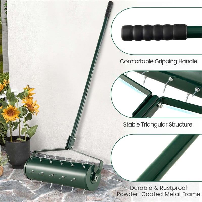 Pemberly Row 21 inch Manual Lawn Aerator Heavy Duty Grass Tool Green