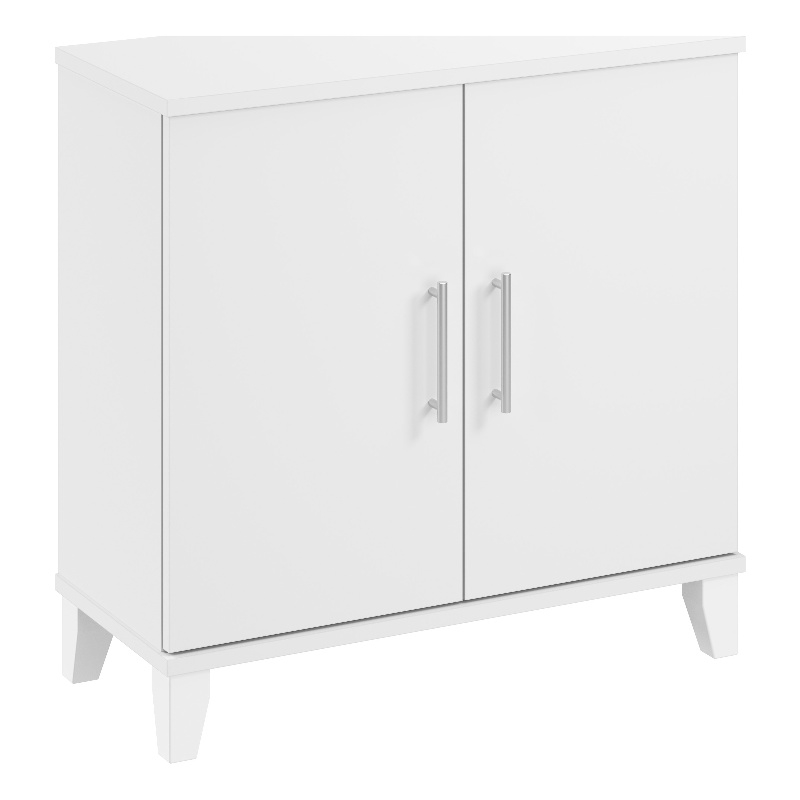 Pemberly Row Small Storage Cabinet with Doors and Shelves in White - Wood
