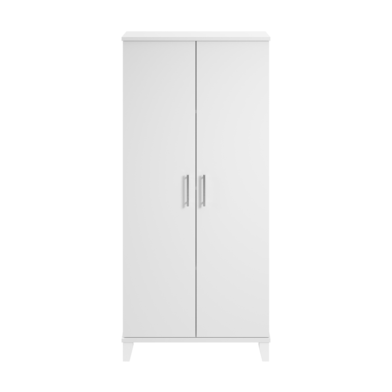 Pemberly Row Tall Storage Cabinet with Doors and Shelves in White - Wood