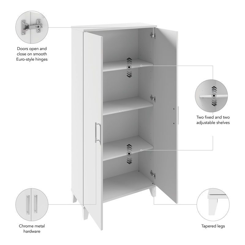 Pemberly Row Tall Storage Cabinet with Doors and Shelves in White - Wood