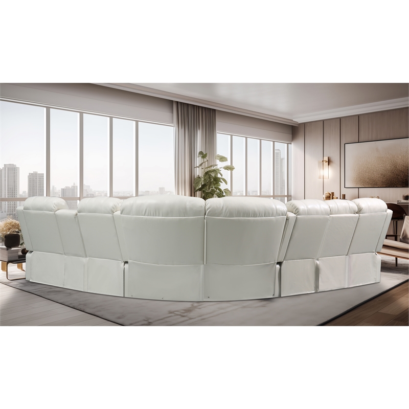Pemberly Row Modern LED Faux Leather Reclining Sectional in White