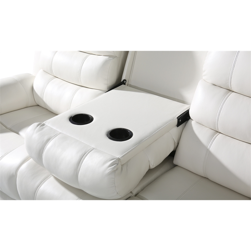 Pemberly Row Modern LED Faux Leather Reclining Sectional in White