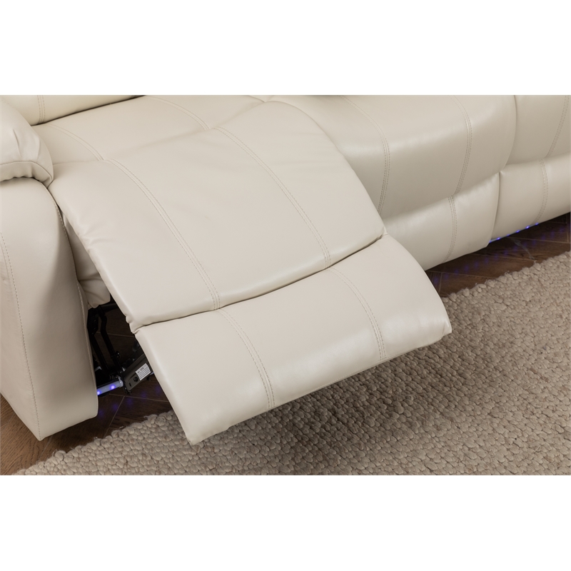 Pemberly Row Modern LED Faux Leather Reclining Sectional in White